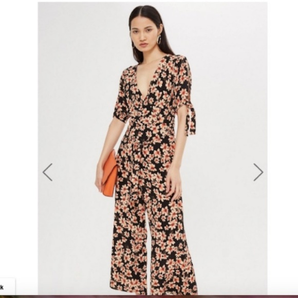 topshop black floral jumpsuit